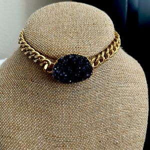 Druzy quartz choker gold chain